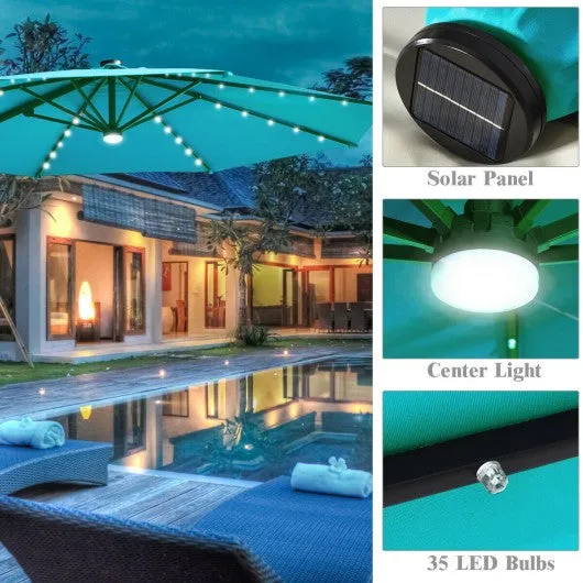 10 Ft Patio Offset Cantilever Umbrella with Solar Lights-Turquoise