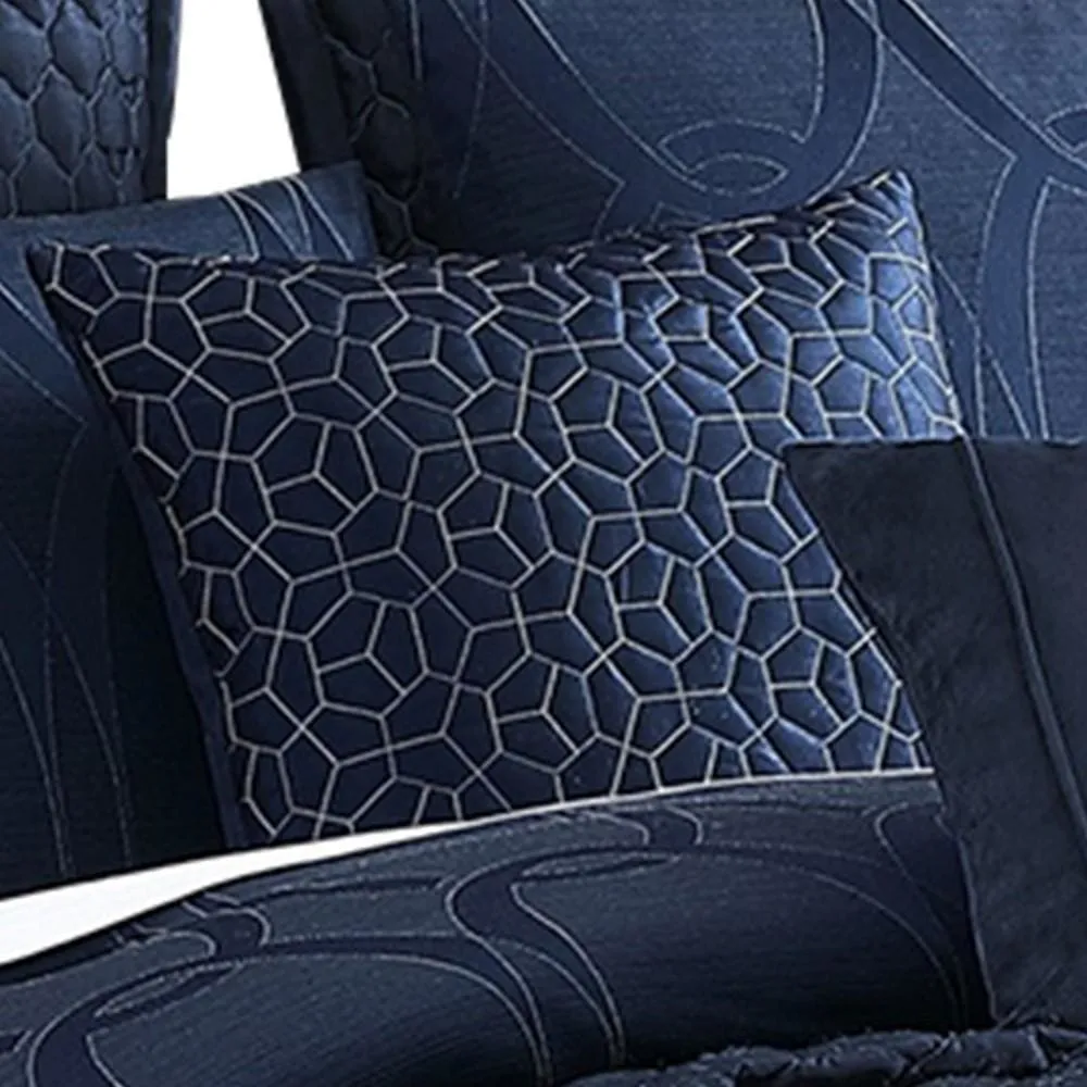 10 Piece Queen Polyester Comforter Set with Geometric Print, Dark Blue By Casagear Home