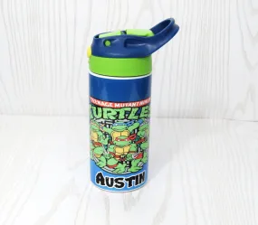 12 oz Stainless Steel TMNT Tumbler - Turtles Boys Water Bottle - Flip Top - Insulated Reusable - Straw - Personalized Custom with Handle