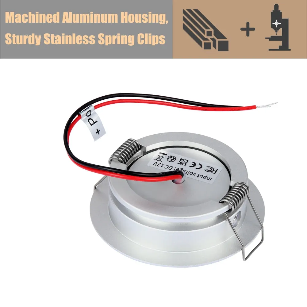 12V Swivel RV Recessed Puck Light LED Spotlight 36° Beam Angle Vertical 70° Adjustment,Full Aluminum Diameter 2-3/4 Inch Silver