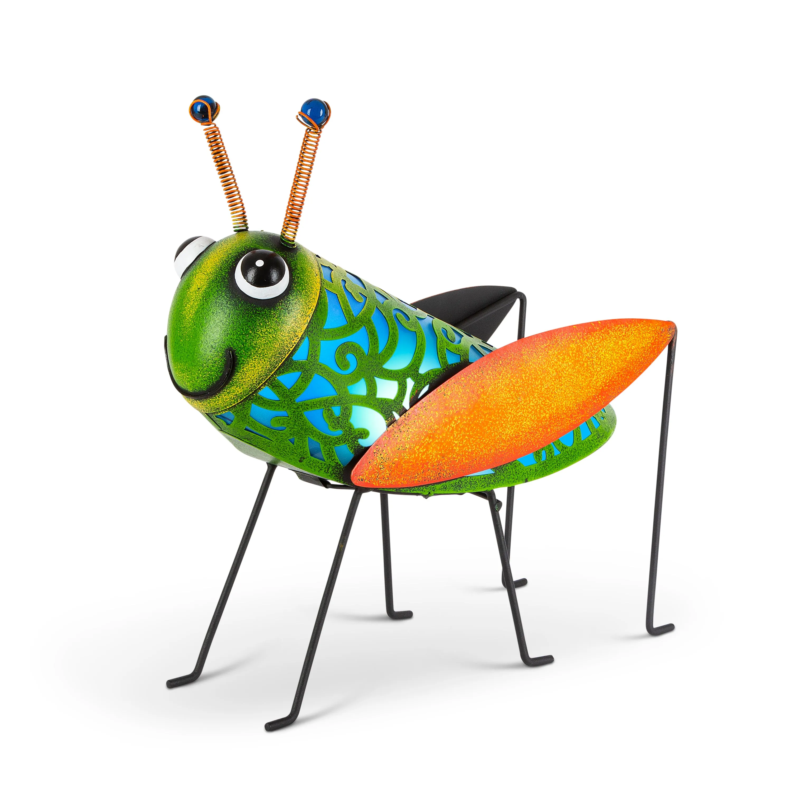 13.78 in. Solar Powered Green Metal Grasshopper