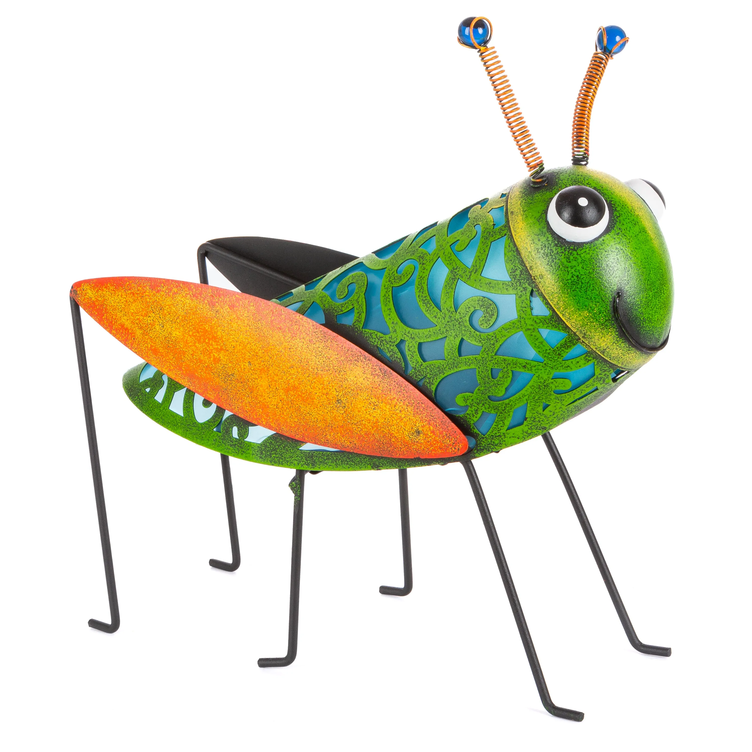 13.78 in. Solar Powered Green Metal Grasshopper