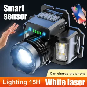 15H Powerful Sensor LED Headlamp Built 5600mAh Battery High Power Rechargeable Headlight Flashlight Camping Fishing Head Lantern