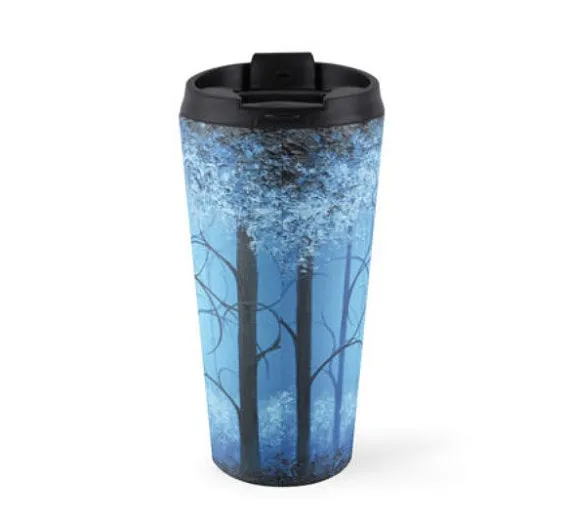 15oz Travel Coffee Mug, Blue Forest Coffee Cup with Lid, Stainless Steel Travel Mug, Fairytale Tea Cup, Coffee Tumbler, Somewhere Ever After