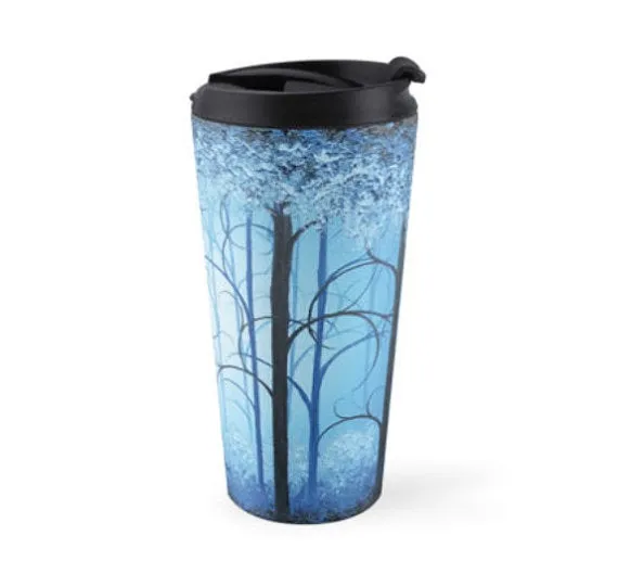 15oz Travel Coffee Mug, Blue Forest Coffee Cup with Lid, Stainless Steel Travel Mug, Fairytale Tea Cup, Coffee Tumbler, Somewhere Ever After