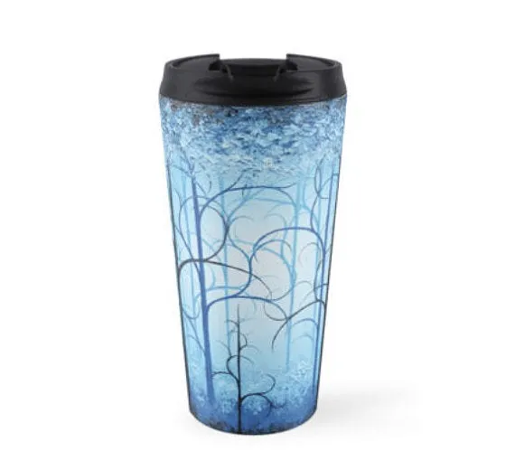 15oz Travel Coffee Mug, Blue Forest Coffee Cup with Lid, Stainless Steel Travel Mug, Fairytale Tea Cup, Coffee Tumbler, Somewhere Ever After