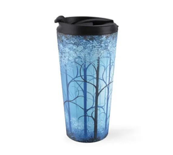 15oz Travel Coffee Mug, Blue Forest Coffee Cup with Lid, Stainless Steel Travel Mug, Fairytale Tea Cup, Coffee Tumbler, Somewhere Ever After