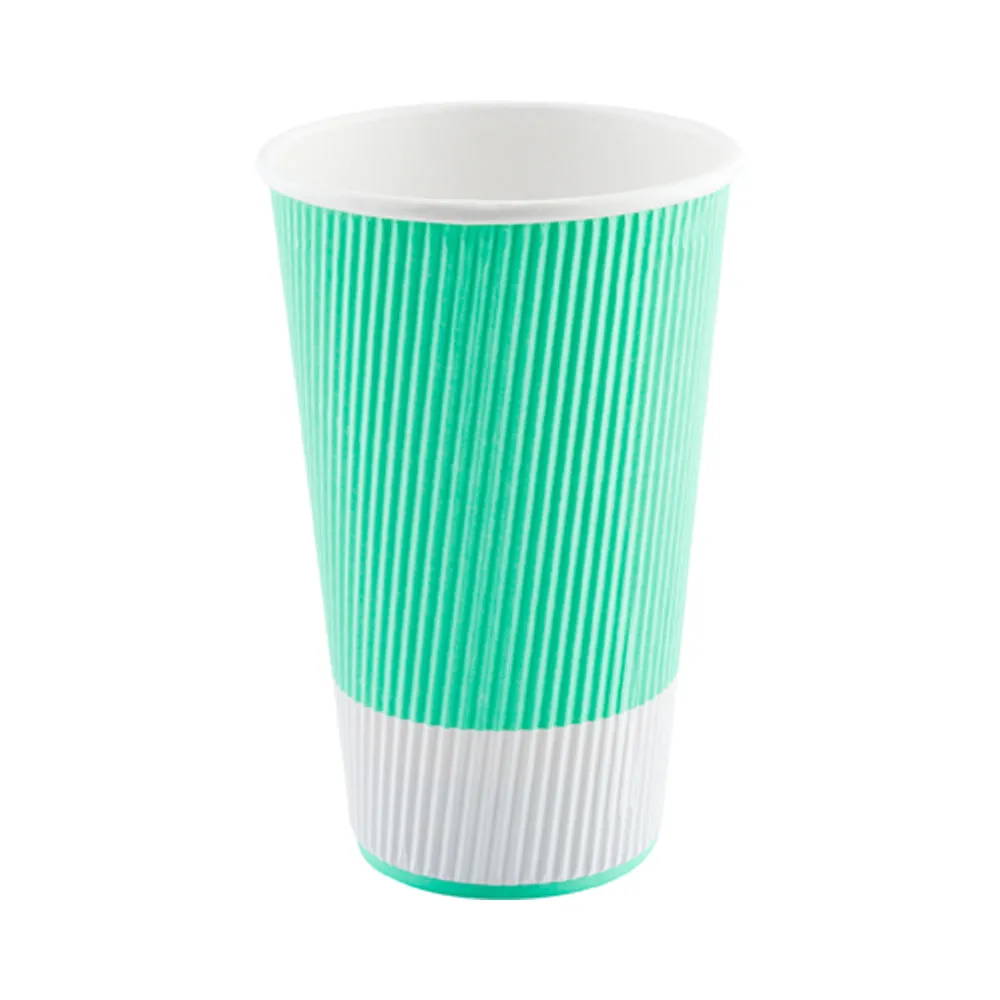 16 oz Light Green Paper Coffee Cup - Ripple Wall - 3 1/2" x 3 1/2" x 5 1/2" - 500 count box