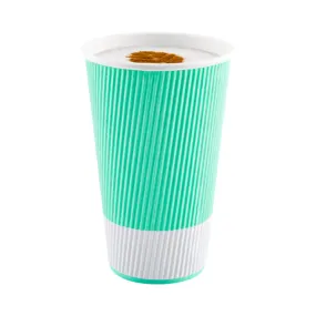 16 oz Light Green Paper Coffee Cup - Ripple Wall - 3 1/2" x 3 1/2" x 5 1/2" - 500 count box