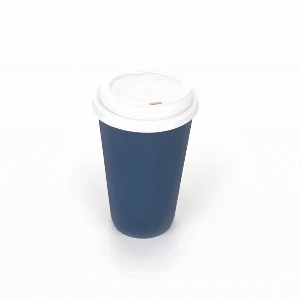 16 oz Midnight Blue Paper Ripple Wall Coffee Cup - with White Lid - 3 1/2" x 3 1/2" x 6 1/4" - 200 count box