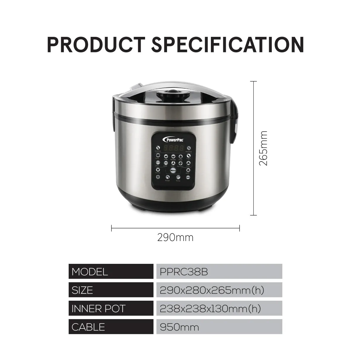 1.8L Digital Rice Cooker / Multi Cooker (PPRC38B)