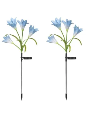 2 Pcs Beautiful Romantic Waterproof Solar Powered LED Simulation Lily Artificial Flower for Landscape With Stake For Outdoor Garden, Blue