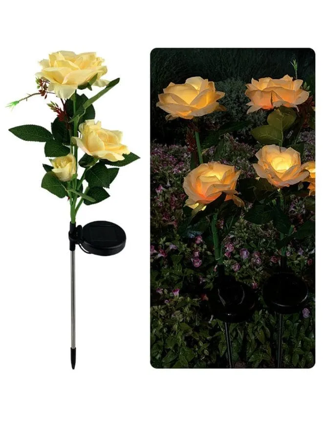 2 Pcs Beautiful Waterproof Solar Powered LED Artificial Plants For Outdoor Garden, Yellow Rose