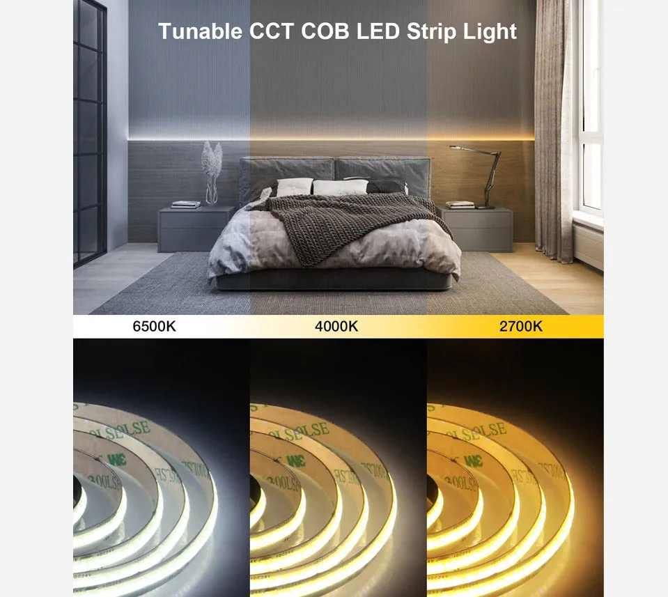 24V COB LED Strip Light White Tunable CCT LED Light Strip - 16FT