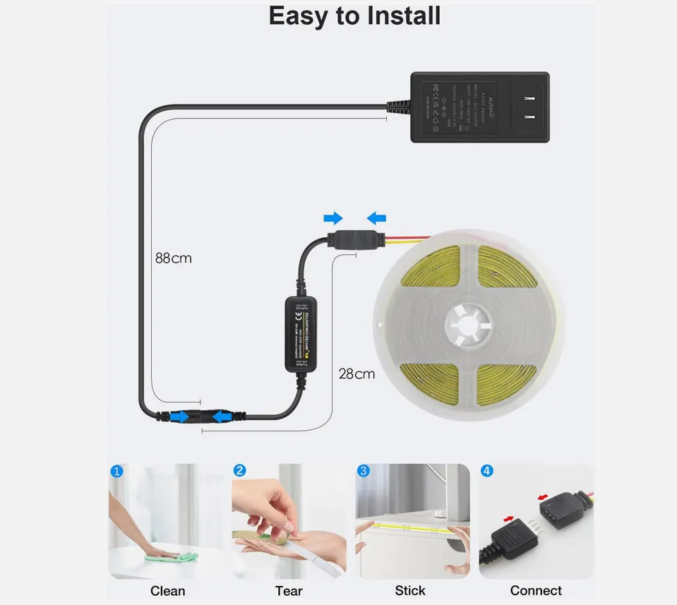 24V COB LED Strip Light White Tunable CCT LED Light Strip - 16FT
