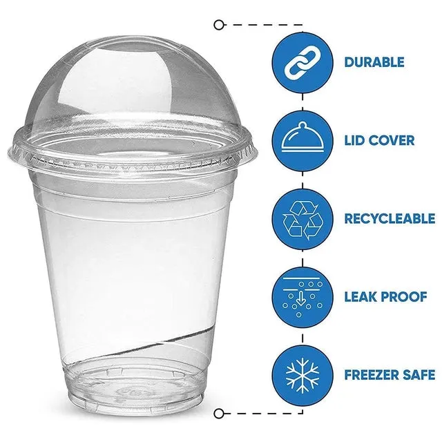 250ml Disposable PET Plastic Smoothie Cup with Dome Lid and Hole 10pack