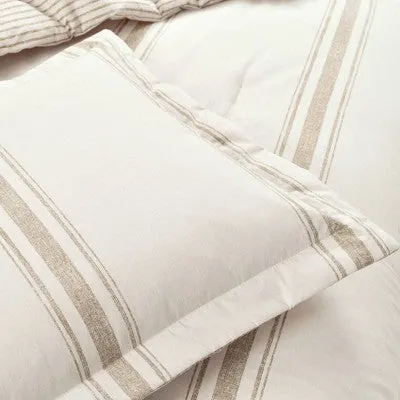 2pc Twin/Twin Extra Long Farmhouse Stripe Reversible Cotton Comforter & Sham Set Neutral - Lush Décor