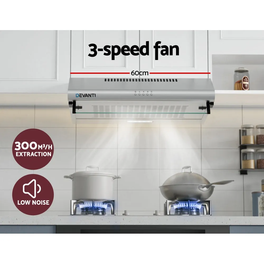 3-Speed Stainless Steel 60cm Range Hood w/ LED Light - Devanti