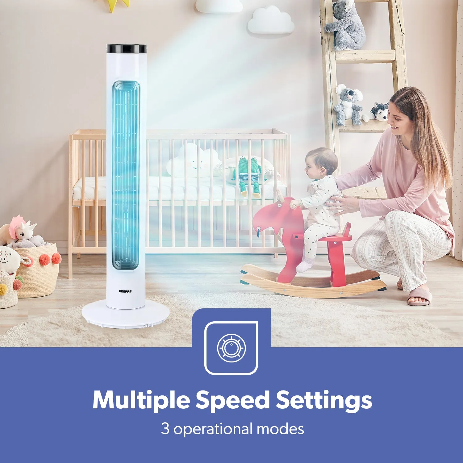 32-Inch Bladeless Tower Fan with 3 Speeds and Remote Control