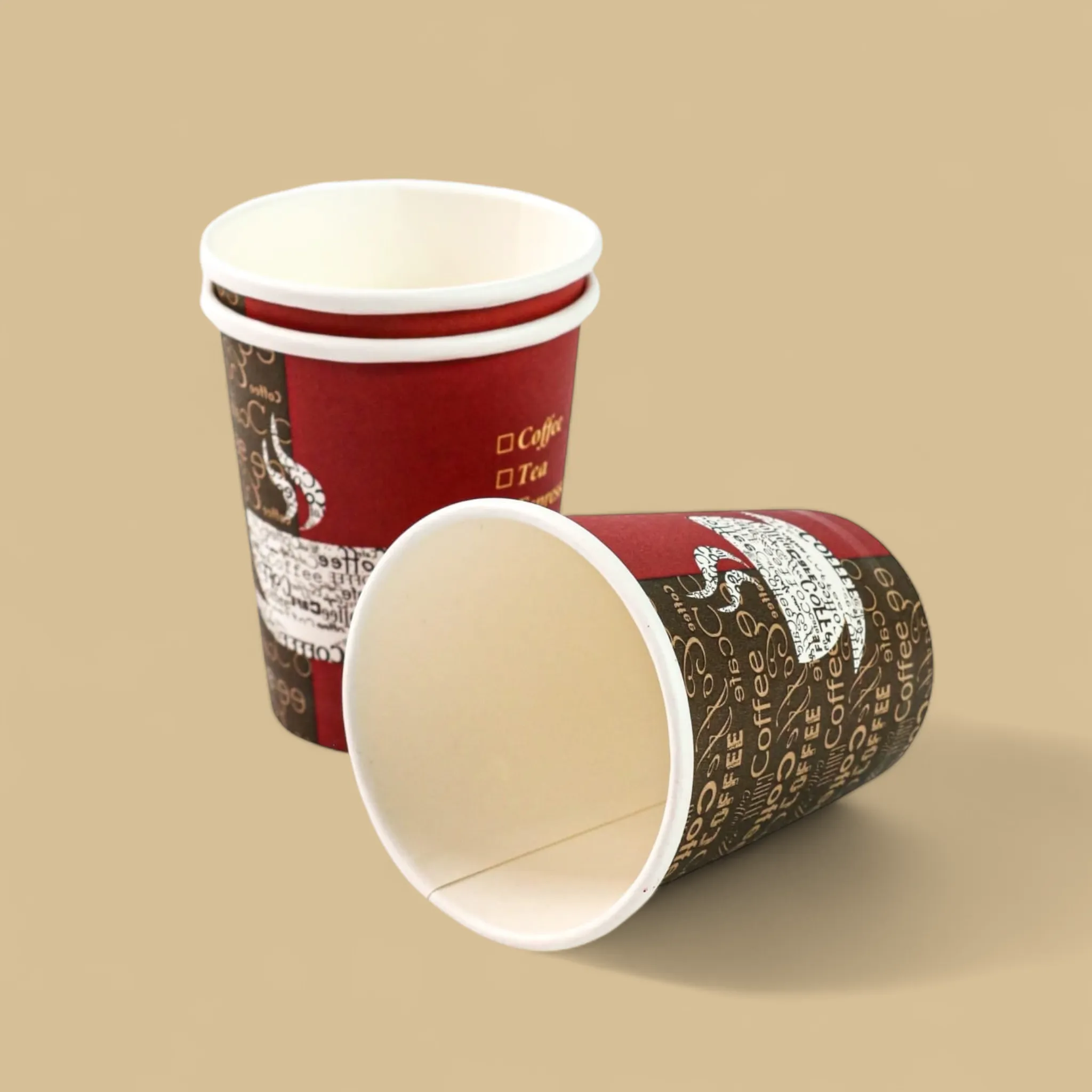 350ml Paper Coffee Cups Single Wall Printed Decal 5pack