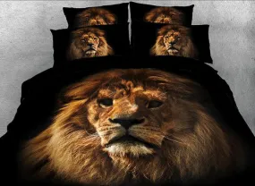 3D Lion Face Printed Cotton Luxury 4-Piece Black Bedding Sets/Duvet Covers