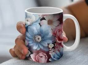 3D Pastel Wildflowers Design Coffee Mug, Ceramic Mug, Floral Mug, Multicolor Floral Mug, Coworker Mug, Gift for Her