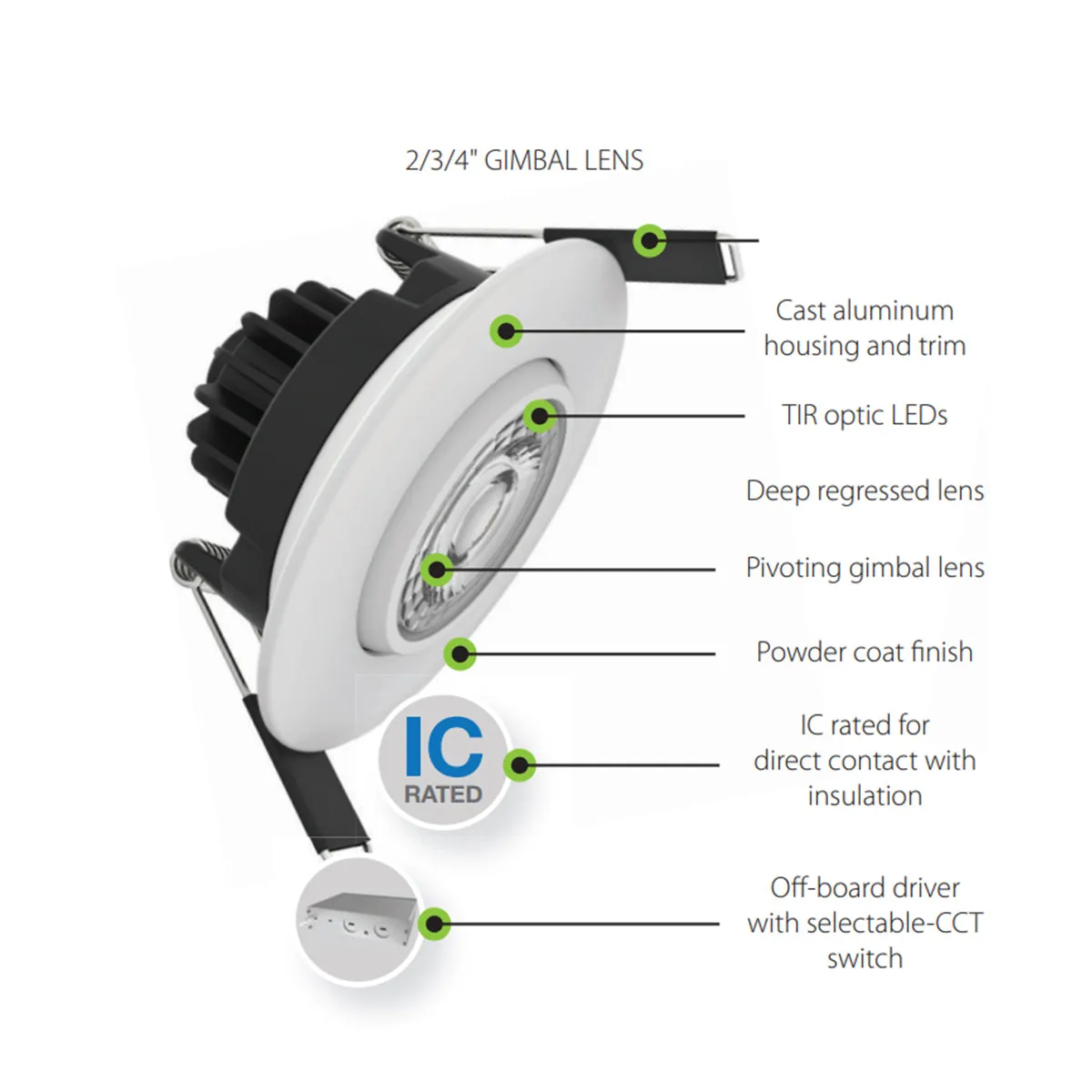 3" Round Canless LED Recessed Light, 9 Watts, 650 Lumens, Selectable CCT, Smooth Trim