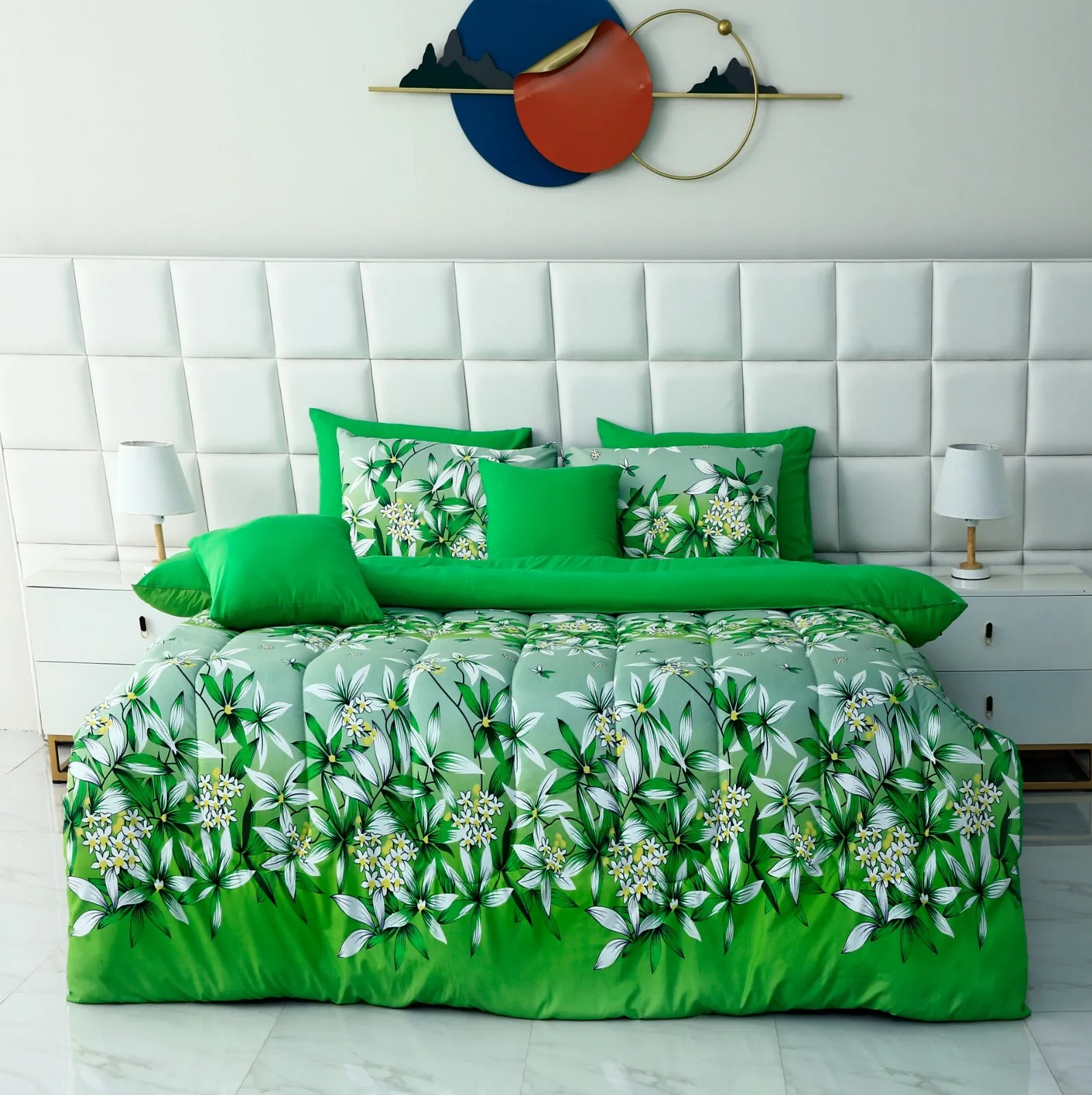 5 PCs Single Comforter Set-15190Green Gold