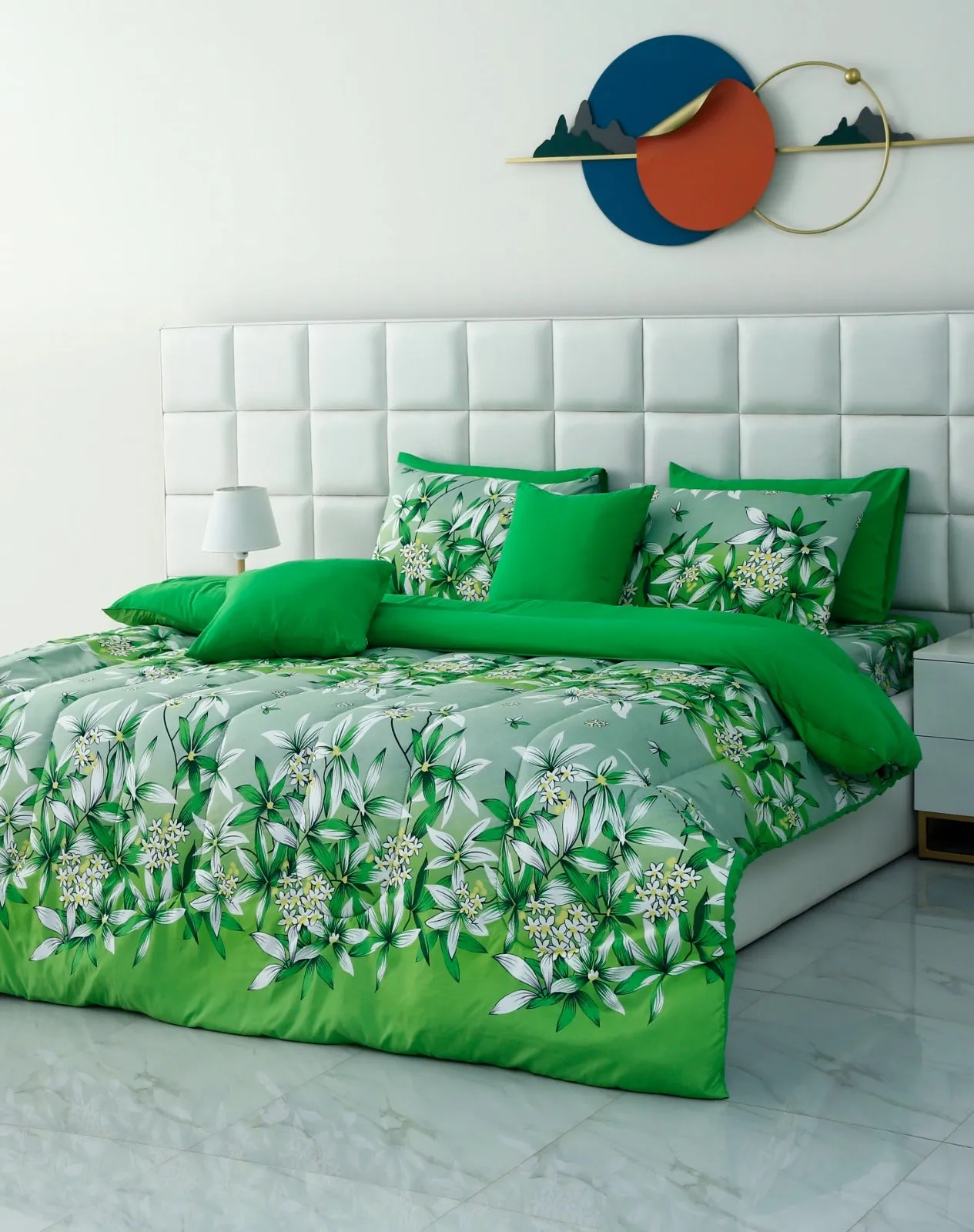 5 PCs Single Comforter Set-15190Green Gold