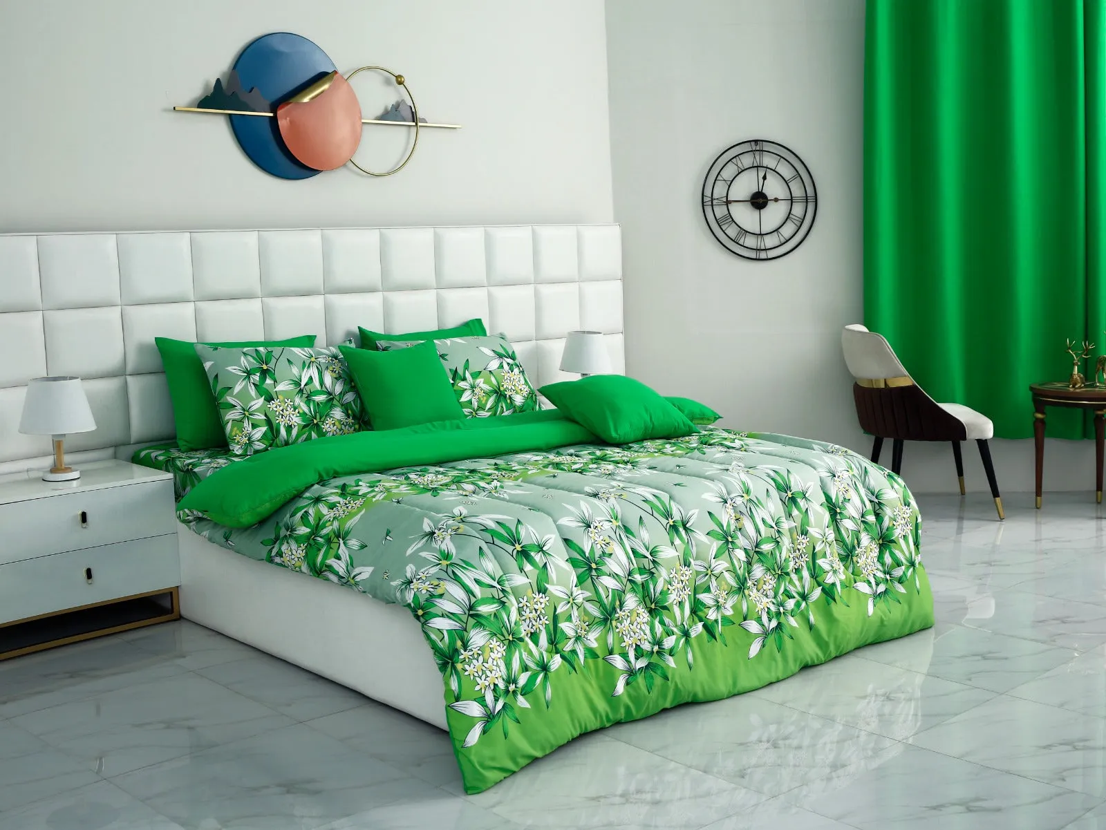 5 PCs Single Comforter Set-15190Green Gold