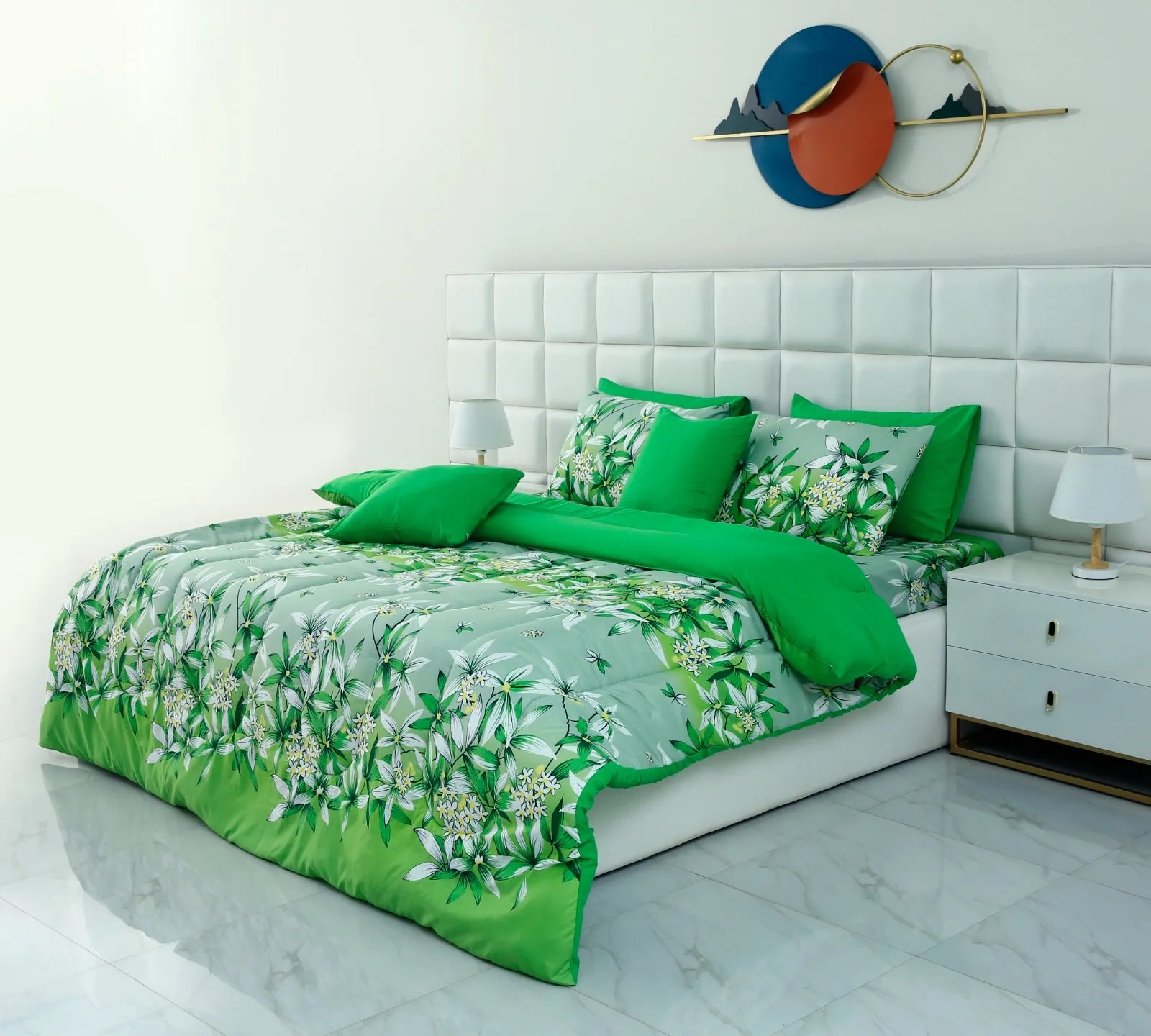 5 PCs Single Comforter Set-15190Green Gold