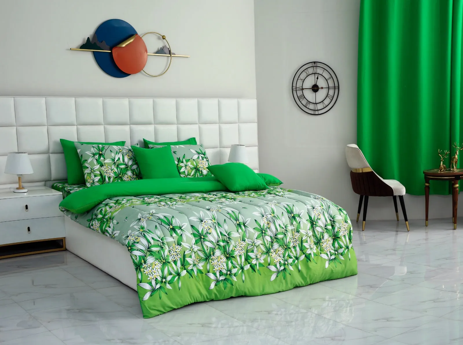 5 PCs Single Comforter Set-15190Green Gold