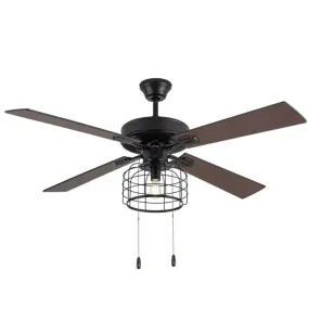 52"W Brianna Black Industrial Style Ceiling Fan with Light