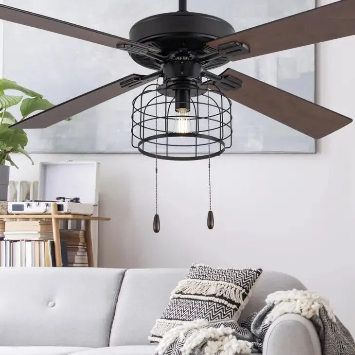 52"W Brianna Black Industrial Style Ceiling Fan with Light