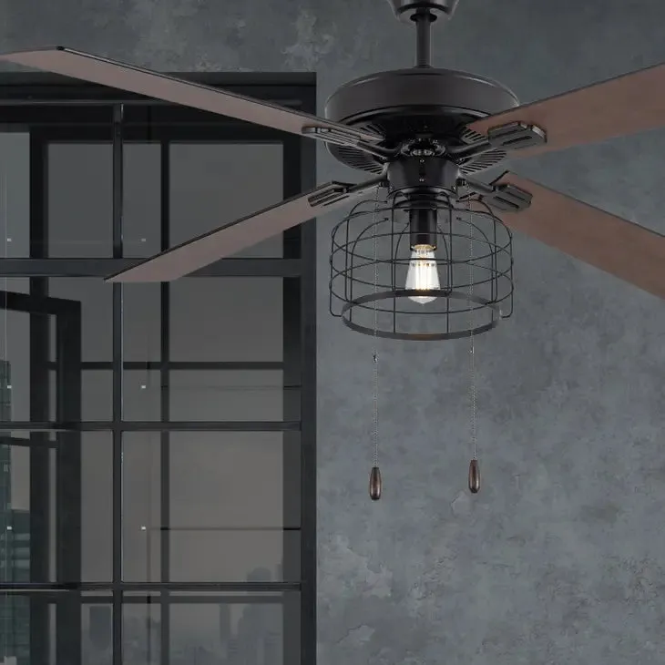 52"W Brianna Black Industrial Style Ceiling Fan with Light