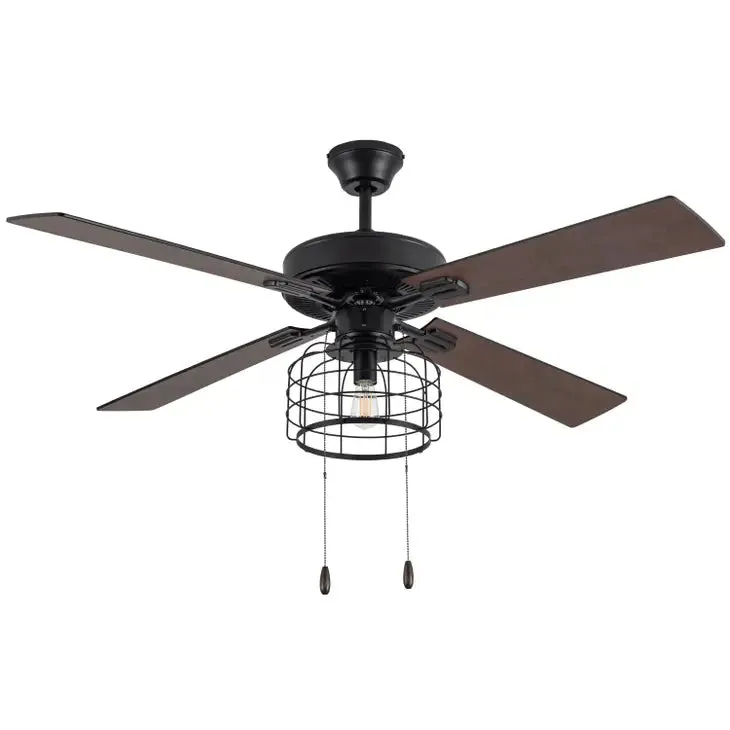 52"W Brianna Black Industrial Style Ceiling Fan with Light