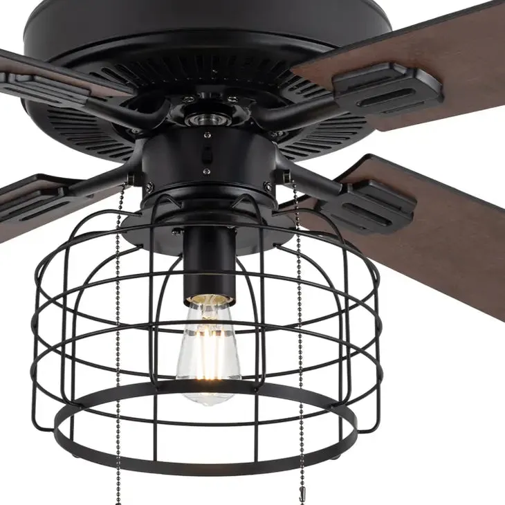 52"W Brianna Black Industrial Style Ceiling Fan with Light