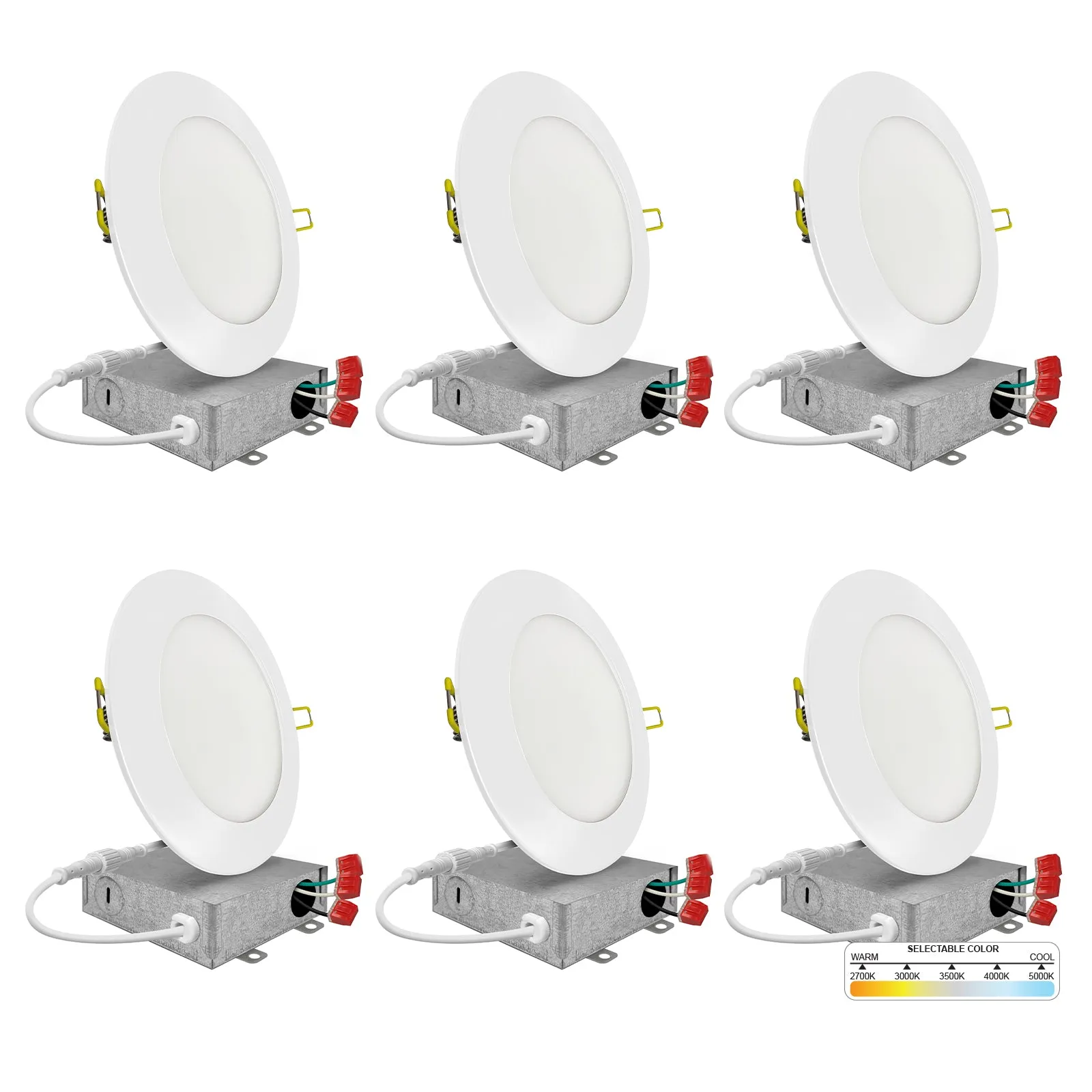 6" Inch Canless Recessed Lighting Slim LED Wafer Lights - Wet Rated - 5CCT 2700K-5000K - 1050LM