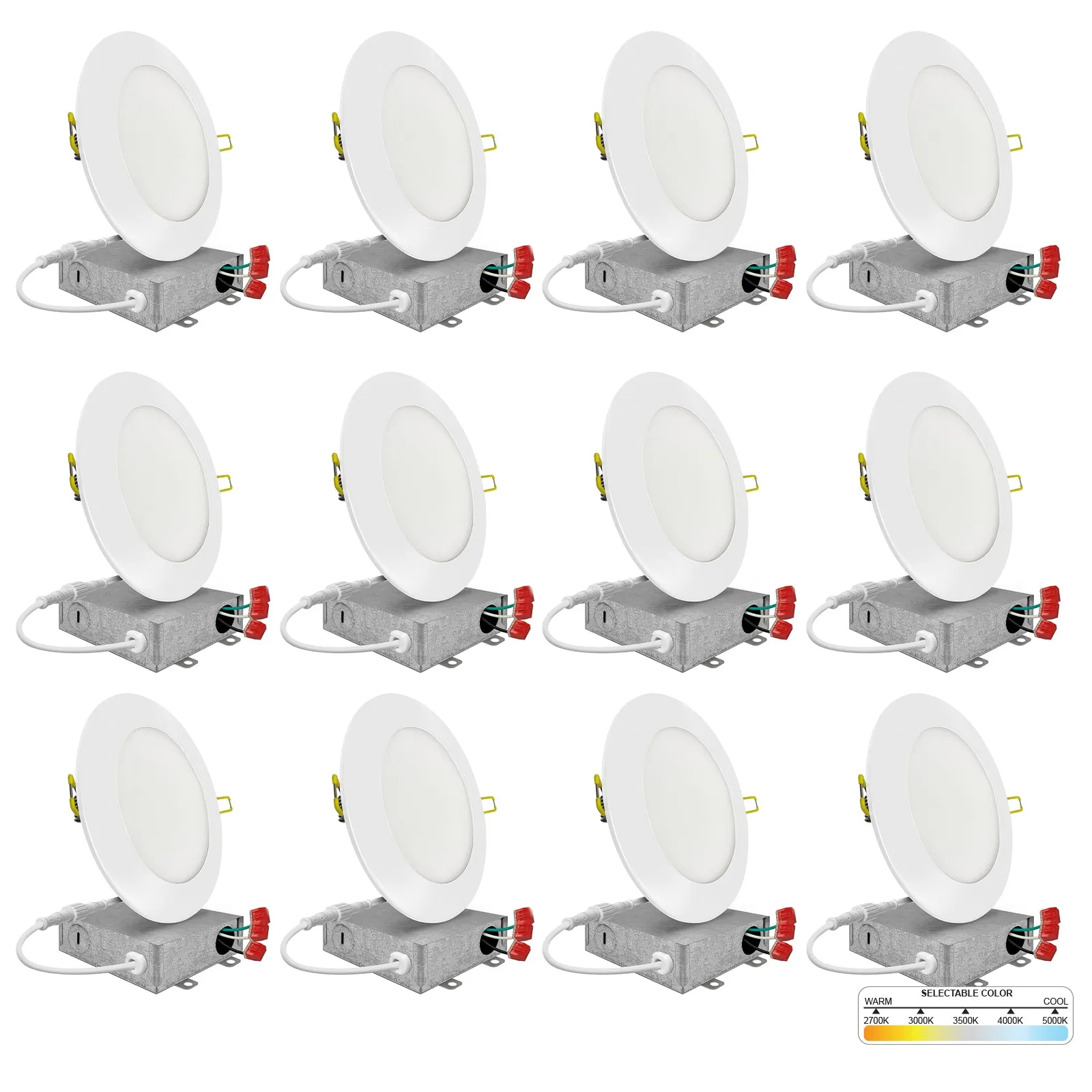 6" Inch Canless Recessed Lighting Slim LED Wafer Lights - Wet Rated - 5CCT 2700K-5000K - 1050LM