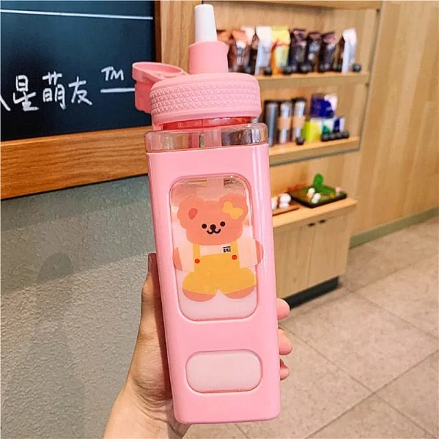 900ml Kawaii Bear Water Bottle With Straw