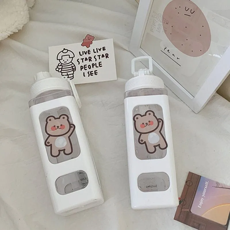 900ml Kawaii Bear Water Bottle With Straw