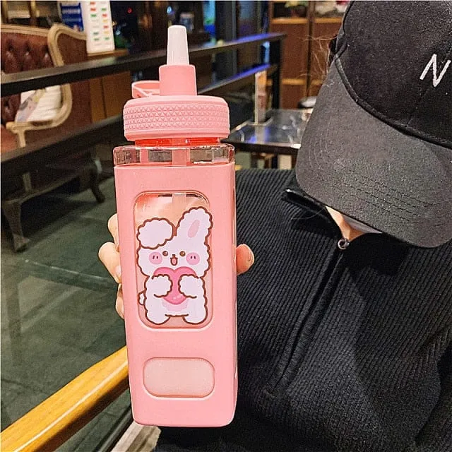 900ml Kawaii Bear Water Bottle With Straw