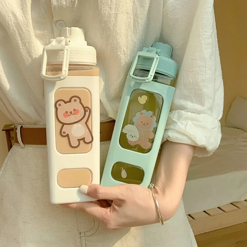 900ml Kawaii Bear Water Bottle With Straw