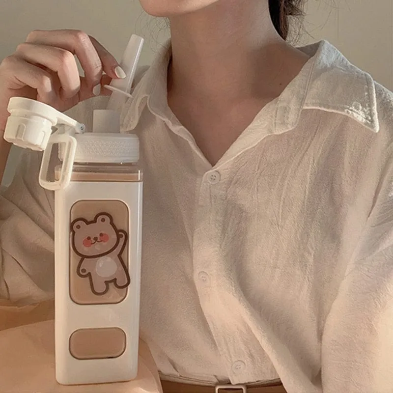 900ml Kawaii Bear Water Bottle With Straw