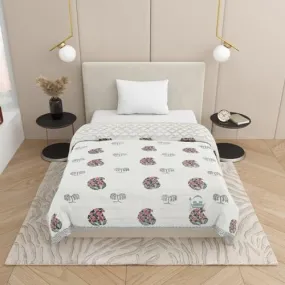 AARMOZY Pure Cotton Jaipuri Razai Single Bed Hand Block Floral Buta Bail Print Quilt Blanket - Multicolor (Single Bed C)