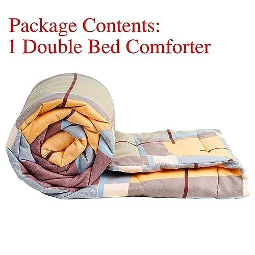 AC Comforter and Bedding Set for Double Bed, Apricot Orange Checks