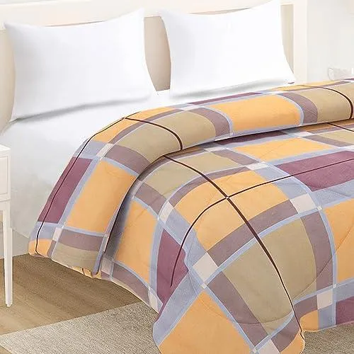 AC Comforter and Bedding Set for Double Bed, Apricot Orange Checks