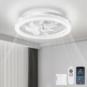 Acesal Ceiling Fans with Lights and Remote-20‘’ Modern Smart Ceiling Fan,Reversible, 3000K-6600K Dimmable,6 Speeds,Noiseless, Low Profile Ceiling Fan for Bedroom/Living Room/Kitchen- White