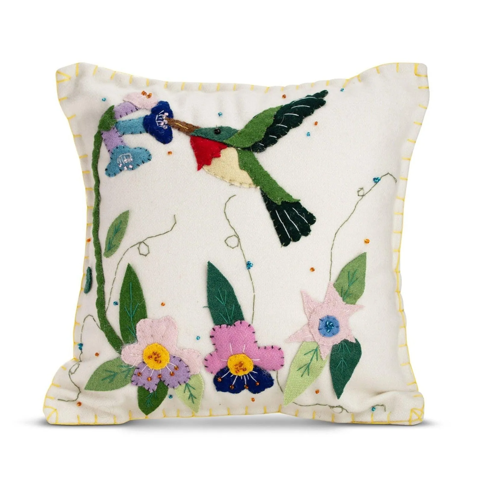 Applique Beige Bee/Bird Felt Pillow