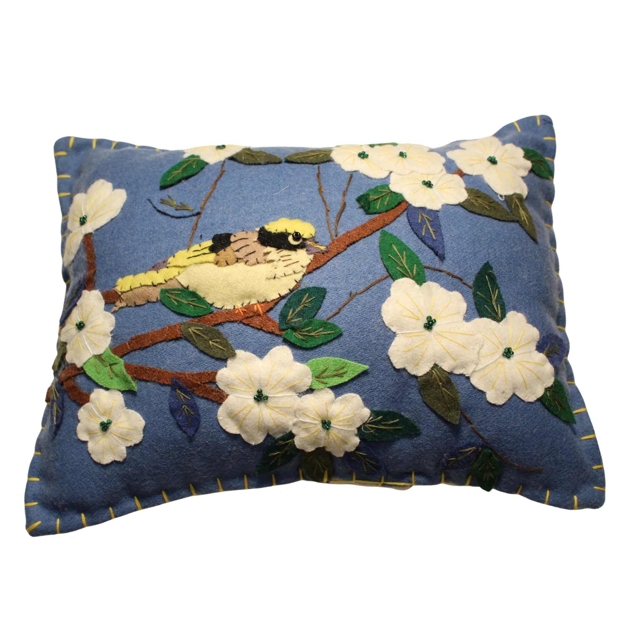 Applique Blue Floral Pillow